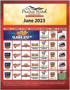 June 2023 Promotions Calendar Prairie Wind Casino